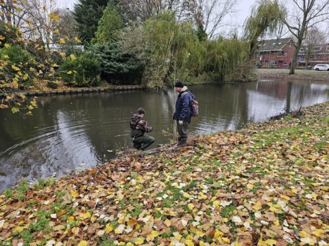 Kan een afbeelding zijn van 2 mensen, gras en waterpartij